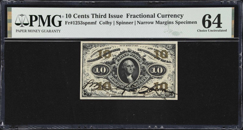 Fr. 1253spnmf. 10 Cents. Third Issue. PMG Choice Uncirculated 64. Narrow Margin ...