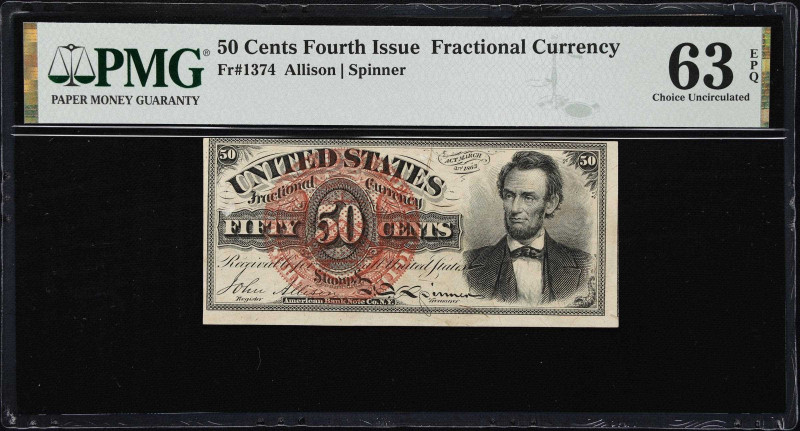 Fr. 1374. 50 Cents. Fourth Issue. PMG Choice Uncirculated 63 EPQ.
Held back fro...