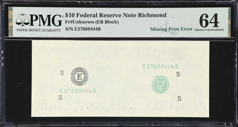 Fr. Unknown. ND $10 Federal Reserve Note. PMG Choice Uncirculated 64. Missing Pr...