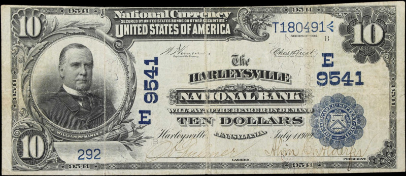 Harleysville, Pennsylvania. $10 1902 Date Back. Fr. 618. Harleysville NB. Charte...