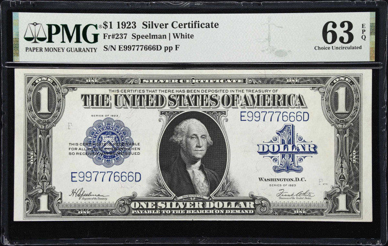 Fr. 237. 1923 $1 Silver Certificate. PMG Choice Uncirculated 63 EPQ.
A Choice U...