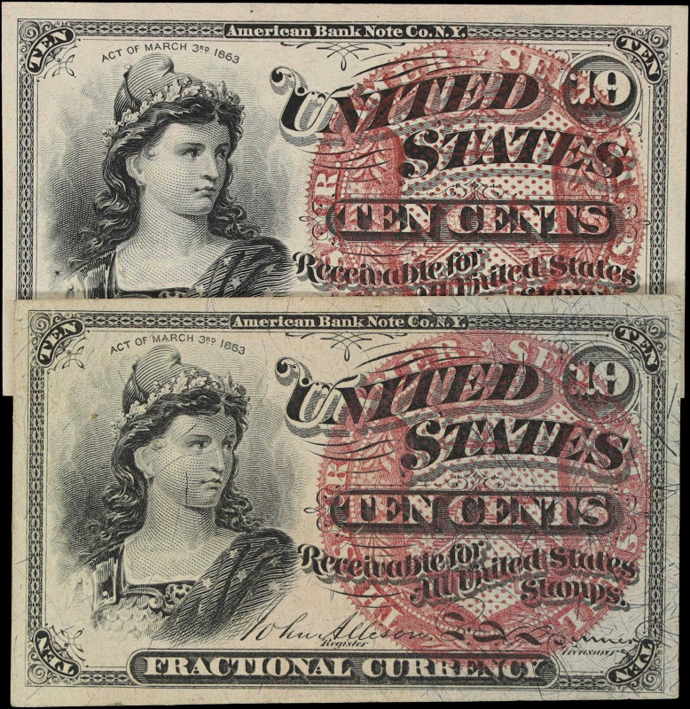 Lot of (2) Fr. 1257 & 1259. 10 Cents. Fourth Issue. About Uncirculated to Choice...