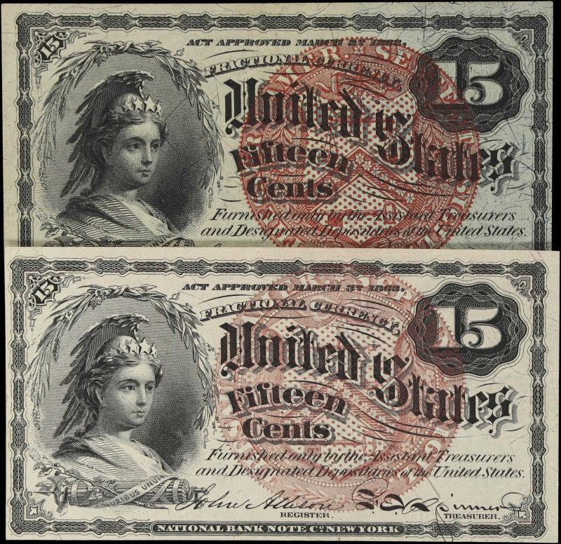 Lot of (2) Fr. 1267 & 1271. 15 Cents. Fourth Issue. About Uncirculated to Choice...