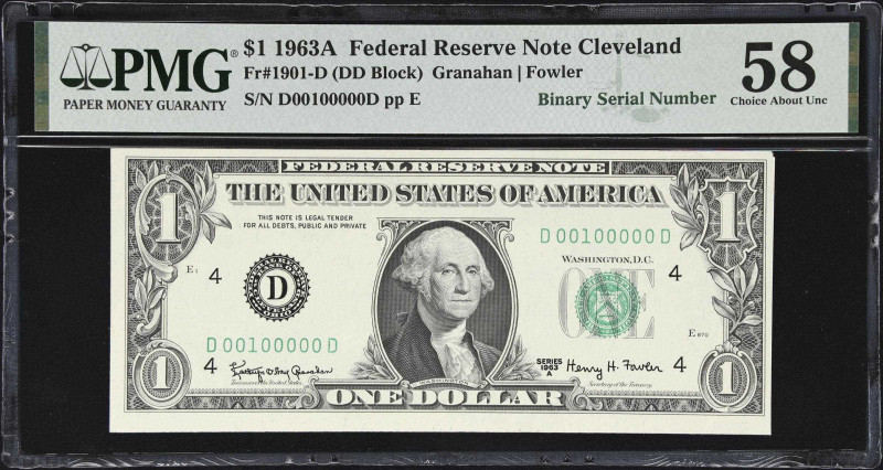 Fr. 1901-D. 1963A $1 Federal Reserve Note. Cleveland. PMG Choice About Uncircula...