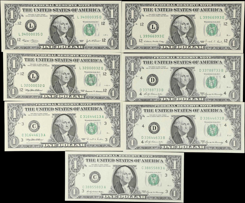 Lot of (7) Fr. 1903-C, 1904-D, 1914-L, 1921-C, 1925-L & 1929-L. 1969-2003 $1 Fed...