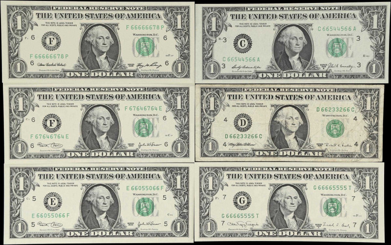 Lot of (6) Fr. 1905-C, 1916-G, 1923-D, 1928-E, 1929-F & 1933-F. 1969B-2006 $1 Fe...