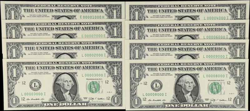 Lot of (8) Fr. 1933-E, 1933-G & 1934-L. 2006-09 $1 Federal Reserve Notes. Gem Un...