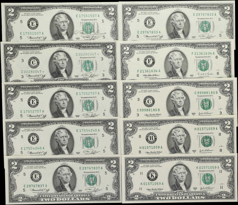 Lot of (10) Fr. 1935-C*, 1935-E, 1936-F, 1938-C, 1938-H & 1938-K. 1976-2003A $2 ...