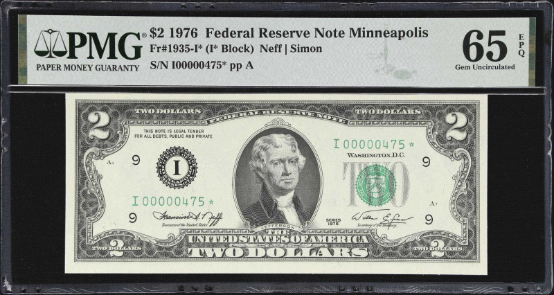 Fr. 1935-I*. 1976 $2 Federal Reserve Star Note. Minneapolis. PMG Gem Uncirculate...