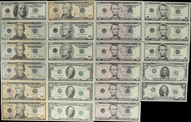 Lot of (24). 1963-2009 $2, $5, $10, $20 & $100 Federal Reserve Notes. About Unci...