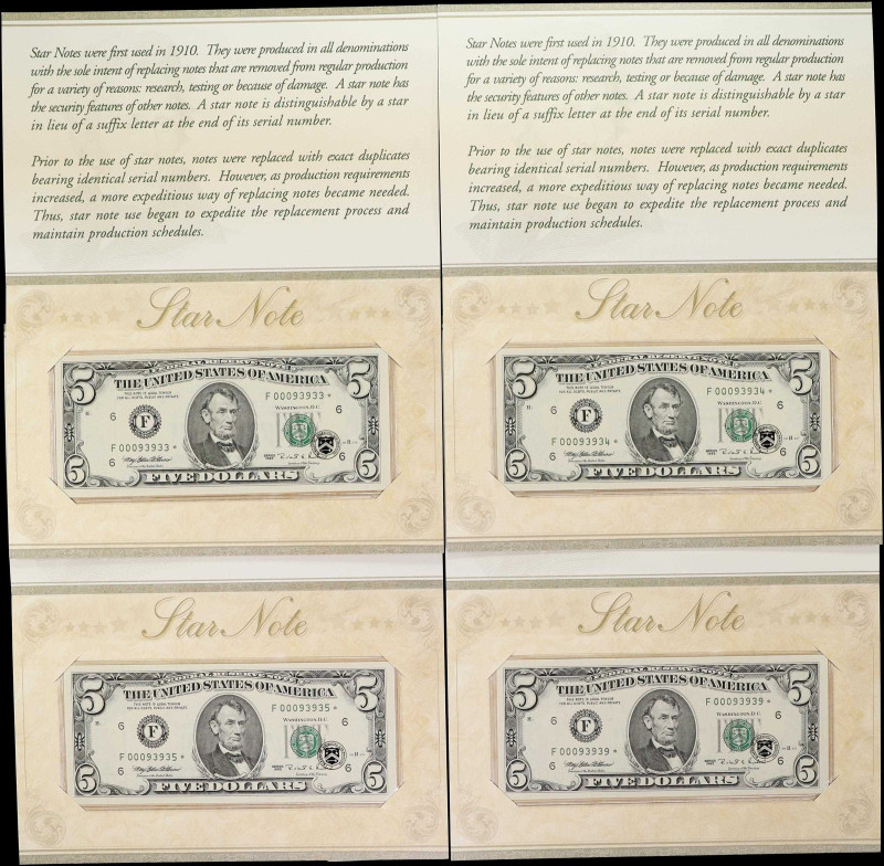 Lot of (4) Fr. 1985-F*. 1995 $5 Federal Reserve Star Notes. Atlanta. Gem Uncircu...