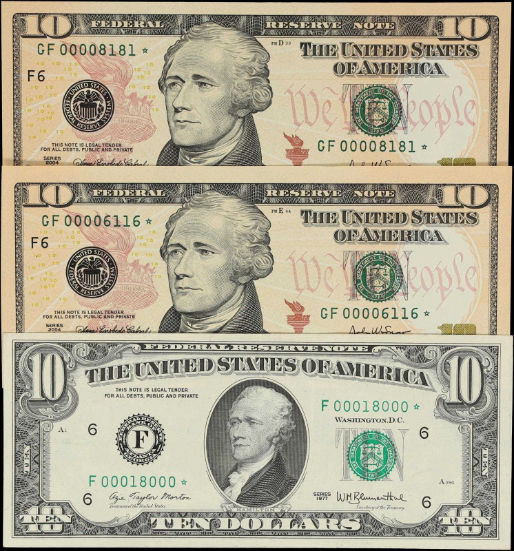 Lot of (3) Fr. 2023-F* & 2039-F*. 1977-2004A $10 Federal Reserve Star Notes. Atl...