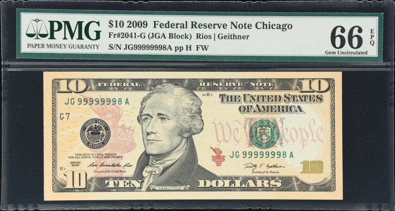 Fr. 2041-G. 2009 $10 Federal Reserve Note. Chicago. PMG Gem Uncirculated 66 EPQ....