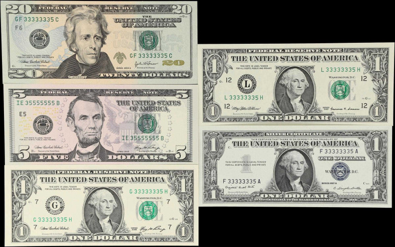 Lot of (5) Fr. 1620, 1925-L, 1933-G, 1993-E & 2092-F. 1957A-2006 $1, $5 & $20 Si...