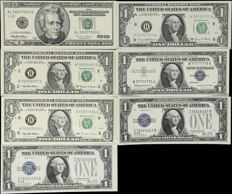 Lot of (7). 1928B-99 $1 & $20 Silver Certificates & Federal Reserve Notes. Choic...