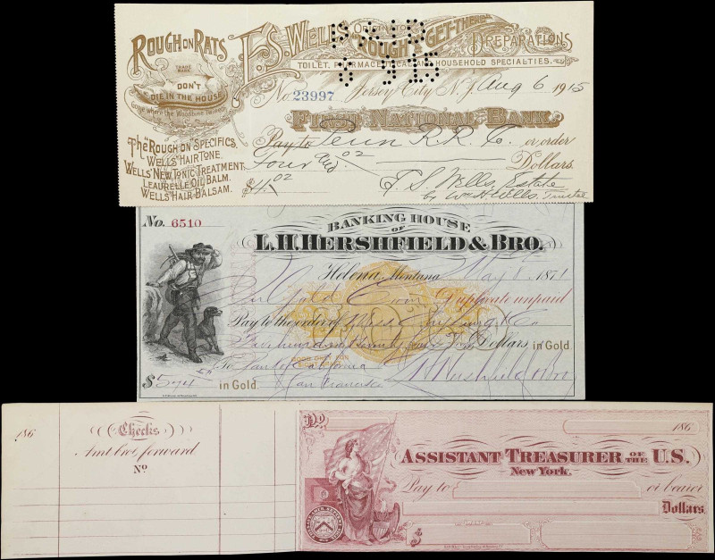 Lot of (3) Mixed Checks. Montana, New Jersey & New York. 186x-1915. $4.02, $574....