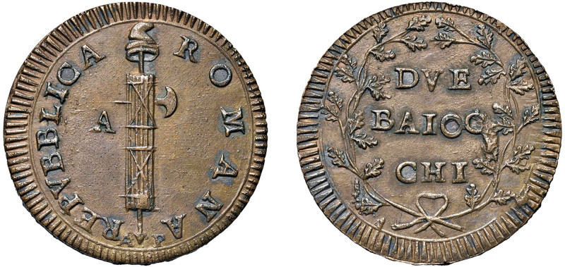 ANCONA - PRIMA REPUBBLICA ROMANA (1798 - 1799) - 2 baiocchi, I tipo
Rame - 15,7...