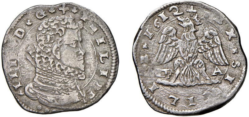 MESSINA - FILIPPO III (1598-1621) - 4 tarì 1612
Argento - 10,50 gr.
Dritto: Bu...
