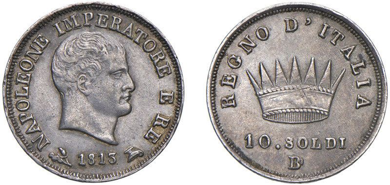 NAPOLEONE I, Re d'Italia (1805-1814) - 10 soldi 1813, Bologna
Argento - 2,47 gr...