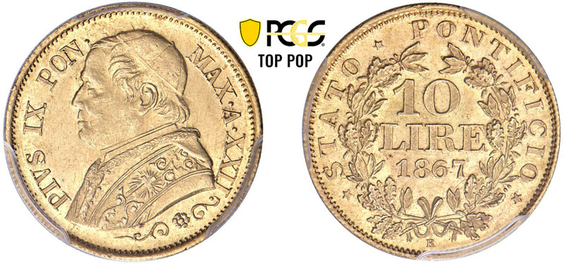 PIO IX, Giovanni Maria Mastai-Ferretti (1846-1870) - 10 lire 1867, an. XXII
Oro...