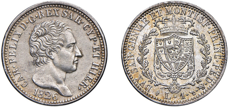 CARLO FELICE (1821-1831) - 1 lira 1826, Torino
Argento - 4,99 gr.
Dritto: Test...