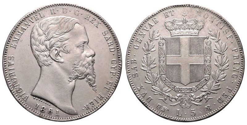 VITTORIO EMANUELE II, Re di Sardegna (1849-1861) - 5 lire 1861, Torino
Argento ...