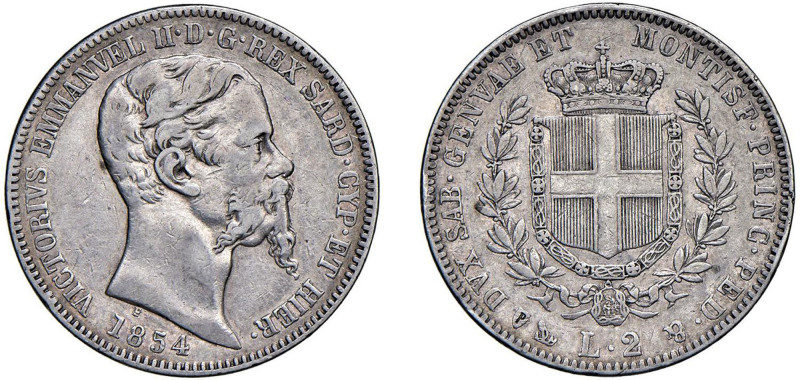 VITTORIO EMANUELE II, Re di Sardegna (1849-1861) - 2 lire 1854, Genova
Argento ...