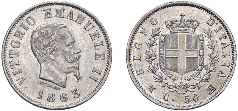 VITTORIO EMANUELE II (1861-1878) - 50 centesimi 1863, Milano
Argento - 2,51 gr....