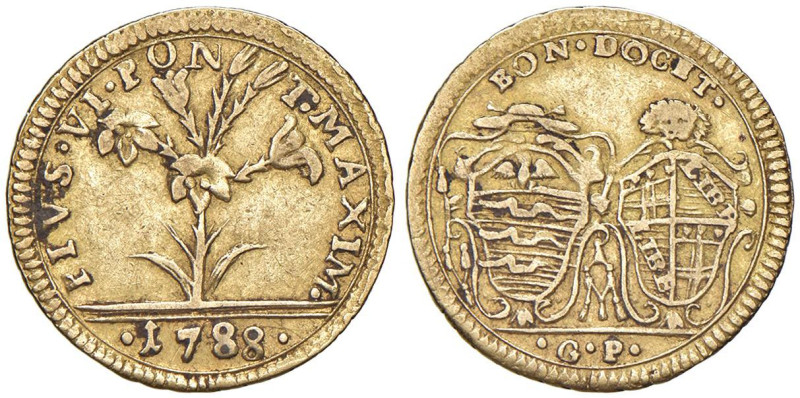 Bologna - Pio VI (1775-1799) Mezza doppia 1788 - D/ PIVS VI PON MAXIM, pianta di...