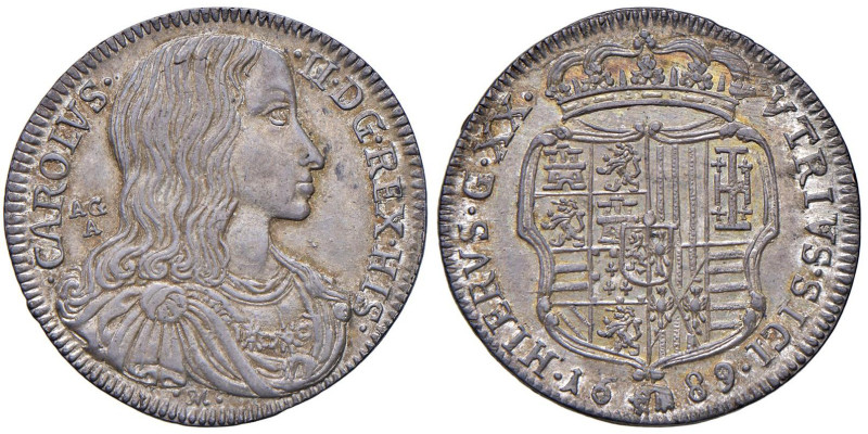 Napoli - Carlo II di Spagna (1665-1700) Tarì 1689 - D/ CAROLVS - II D G REX HIS,...