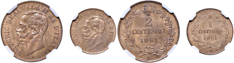 Vittorio Emanuele II (1861-1878) 2 Centesimi 1861 M, Centesimo 1861 M - MIR 1094...