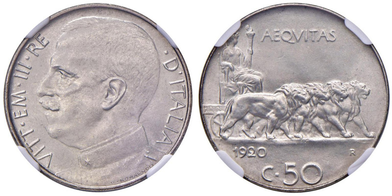 Vittorio Emanuele III (1900-1946) 50 Centesimi 1920 Liscio Leoni - MIR 1150c Gig...