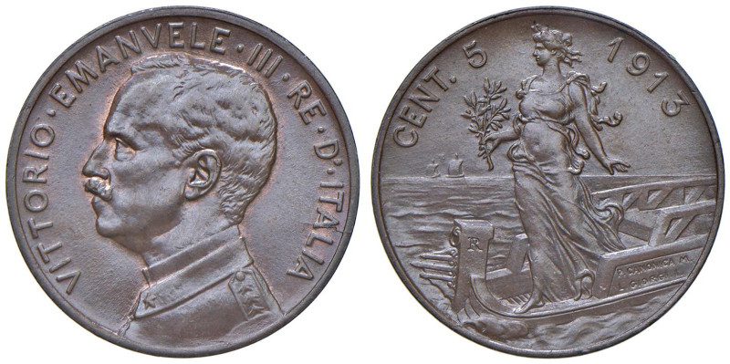 Vittorio Emanuele III (1900-1946) 5 Centesimi 1913 Italia su Prora - MIR 1163d G...