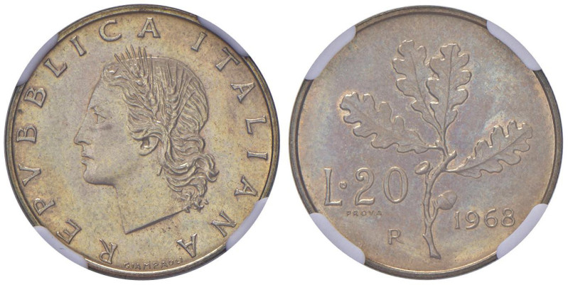 Repubblica Italiana (dal 1946) 20 Lire 1968 Prova - Gig. P5 Ba • 999 esemplari c...