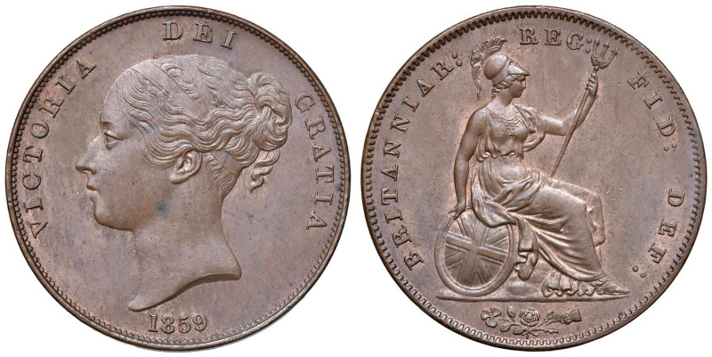 Gran Bretagna - Victoria (1837-1901) Penny 1859 - KM 739 Cu 19,15 g • Zone di ra...