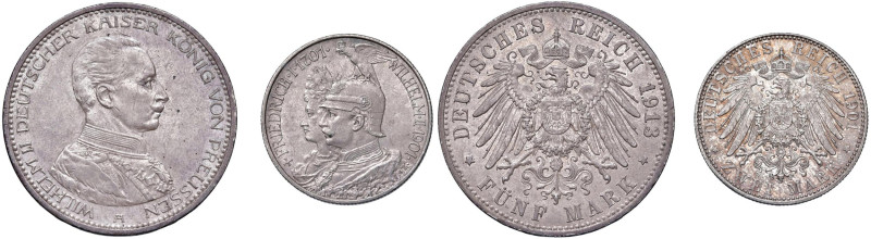 Germania - "Prussia" Wilhelm II (1888-1918) 5 Marchi 1913, 2 Marchi 1901 - KM 53...