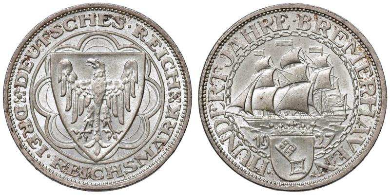 Germania - Repubblica di Weimar (1919-1933) 3 Reichsmark 1927 A Bremerhaven - KM...