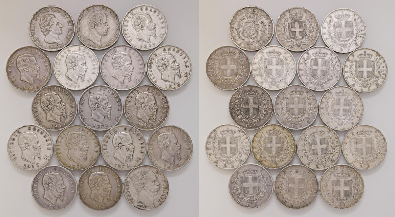 Savoia - Insieme di 17 monete di modulo scudo. Carlo Felice 5 Lire 1827 G, Carlo...