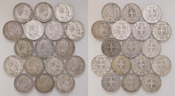 Savoia - Insieme di 17 monete di modulo scudo. Carlo Felice 5 Lire 1827 G, Carlo Alberto 5 Lire 1832 G, Vittorio Ema. II 5 Lire 1864 N, 1865 N, 1869 M...