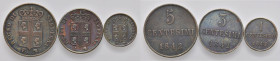 Savoia - Carlo Alberto monetazione per la Sardegna, insieme di 3 monete da 1, 3 e 5 Centesimi 1842.

 

Come da foto