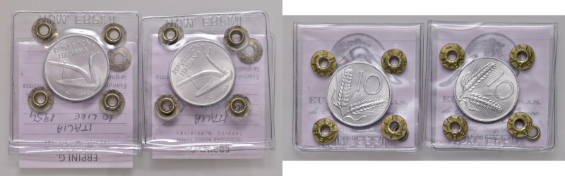 Repubblica Italiana - Insieme di 2 monete da 10 Lire 1954 e 1955 Spiga • Sigilla...