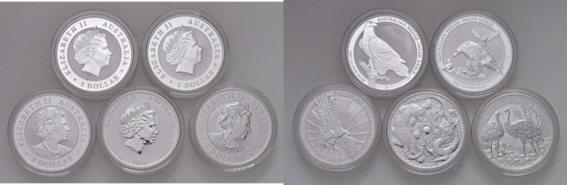 Australia - Insieme di 5 monete da 1 Dollar 2017, 2018, 2019 Wedge Tailed Eagle,...