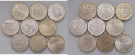 Austria - Insieme di 9 monete da 50 Schilling 1964 Julius Raab, 1994 Olimpiadi Insbruck, 1966 National Bank, 1973 Theodor Korner, 1973 Bummerlhaus, 19...
