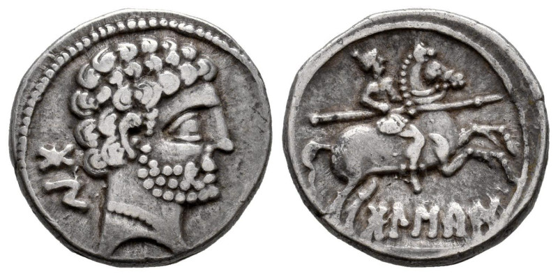 Bolskan. Denarius. 180-20 BC. Huesca. (Abh-1911). (MIB-79/07a). Anv.: Bearded he...