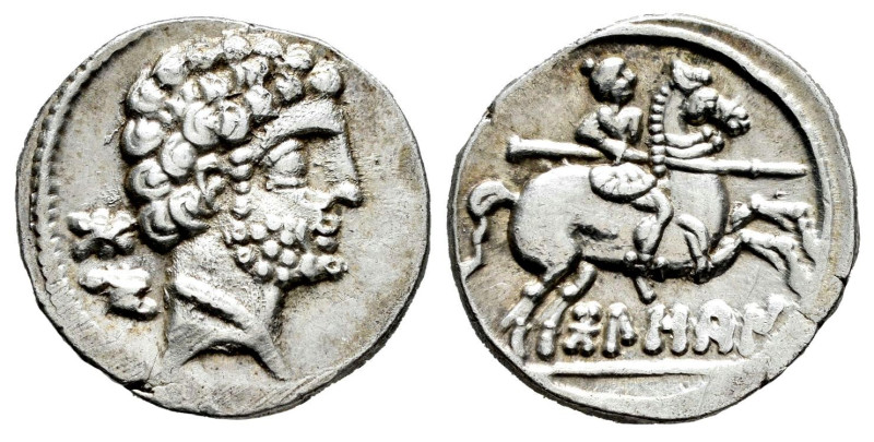 Bolskan. Denarius. 180-20 BC. Huesca. (Abh-1911). (Acip-1417). Anv.: Bearded hea...