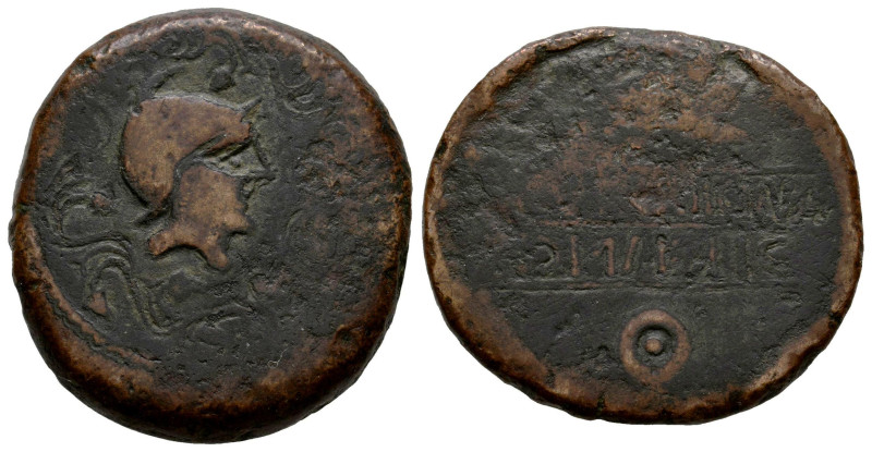 Turrirregina. Unit. 50 BC. (Abh-2464). (MIB-26/1). (Acip-958). Anv.: Helmeted ma...