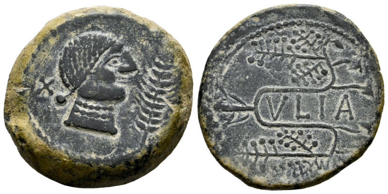 Ulia. Unit. 50 BC. Montemayor (Córdoba). (Abh-2494). Anv.: Female head right, ea...