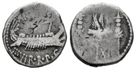 Mark Antony. Denarius. 32-31 BC. Mint moving. (Ffc-46). (Craw-544/26). (Cal-193). Anv.: ANT. AVG. III. VIR. R.P.C. praetorian galley right. Rev.: LEG....