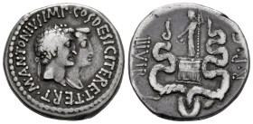Marc Antony and Octavia. Cistophorus. 43-30 BC. Epheso. (RPC-I 2202). (Rsc-3). (Sydenham-1198). Anv.: M ANTONIVS IMP COS DESIG ITER ET TERT. Conjoined...