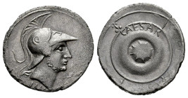 Augustus. Denarius. 29-27 BC. Brandisium and Rome. (Ffc-29). (Ric-274). (Cal-681). Anv.: IMP below helmet head of Mars right, beardless. Rev.: CAESAR ...